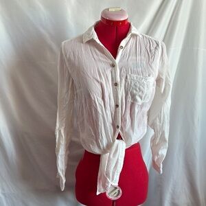 SM127 Garage Cream Button Down Shirt with Notched Collar and Tie Front